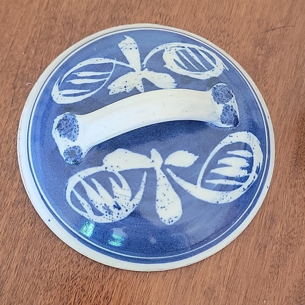 Pottery Blue White Salsa Dish with Lid